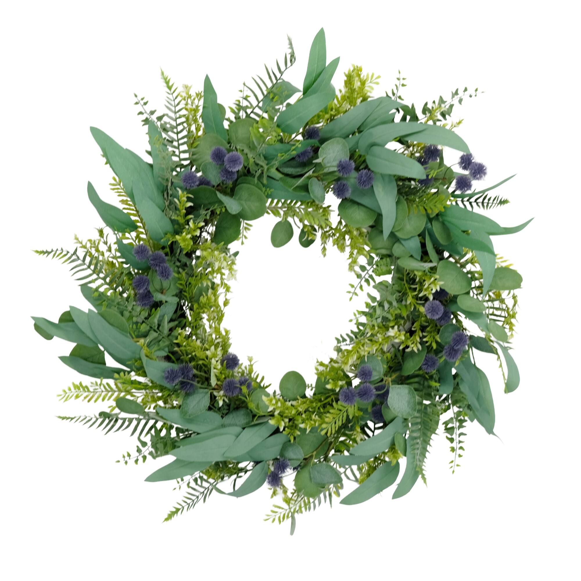 6 Pack: 30'' Green & Purple Eucalyptus Floral Spring Wreath